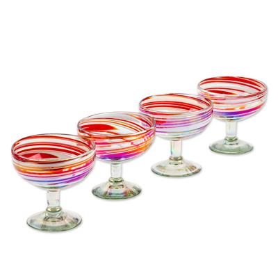 Trendy Enchantment,'Set of 4 Eco-Friendly Red Handblown Coupe Glasses'
