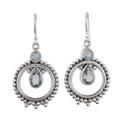 Regal Circles,'Blue Topaz and Sterling Silver Dangle Earrings from India'
