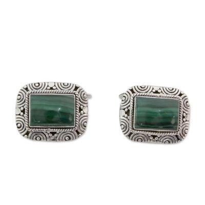 Malachite cufflinks, 'Ancient Forest'