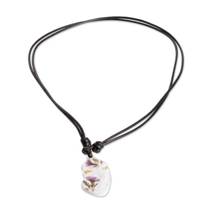 Graceful Spring,'Natural Flower and Resin Adjustable Pendant Necklace'