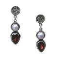 Garnet and Pearl Dangle Earrings 'Bright Moon'