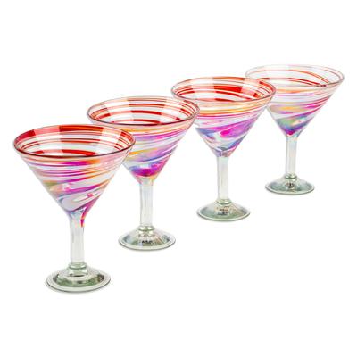 'Set of 4 Eco-Friendly Red Handblown Martini Glasses'