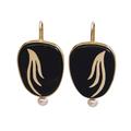 Golden Feather,'Black Agate and 18K Gold Feather Motif Drop Earrings'