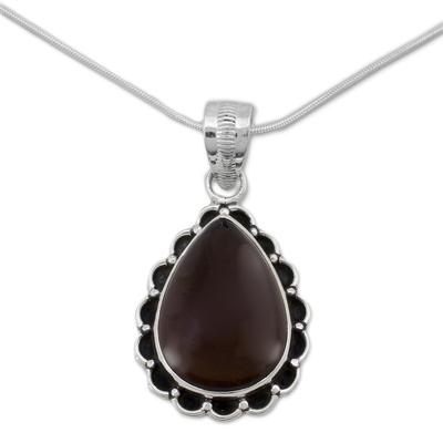 Smoky quartz pendant necklace, 'Misty Teardrop'