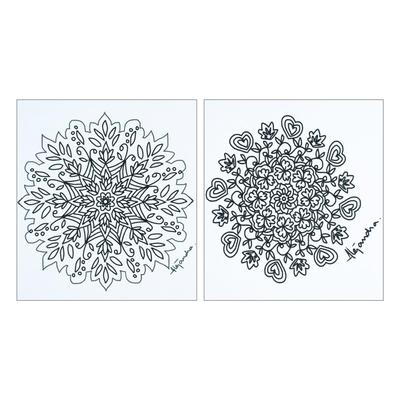 Loving Spirituality,'Mandala Coloring Postcards with Heart and Leaf Motifs (Pair)'