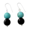 Azure at Midnight,'Onyx Earrings with Reconstituted Turquoise Crafted in India'