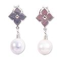 Moroccan Flowers,'Silver and Cultured Pearl Flower Dangle Earrings from Mexico'