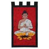 Buddha on Red,'Cotton batik wall hanging'