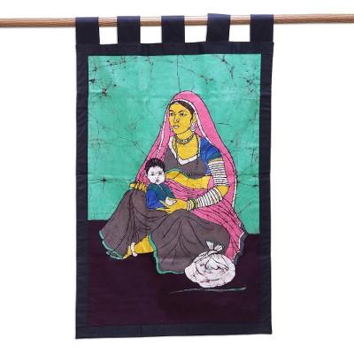 Cradled in Love,'Hand Crafted Cotton Batik of Love Between Mother and Child'