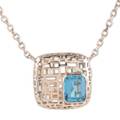 Open Plaza in Silver,'Blue Topaz and Sterling Silver Pendant Necklace'