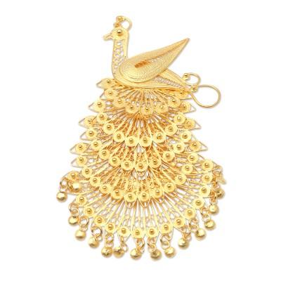 Peacock Charm,'Gold-Plated Sterling Silver Peacock Brooch'