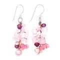 Sweet Summer,'Rose Quartz and Cultured Freshwater Pearl Dangle Earrings'