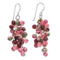 Dionysus in Pink,'Hand Crafted Quartz and Agate Dangle Earrings'