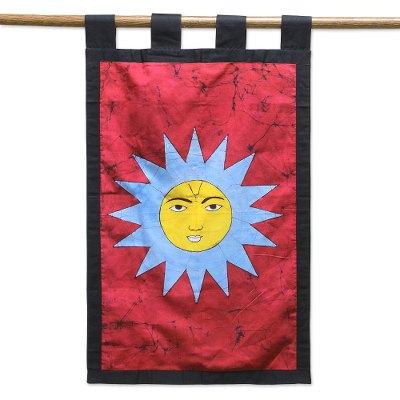 Cerulean Rays,'Artisan Crafted Batik Cotton Sun Wall Hanging from India'