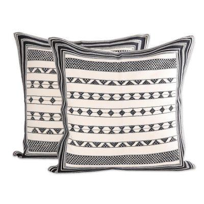 Geometric Stripes,'Cotton Cushion Covers with Black Geometric Patterns (Pair)'