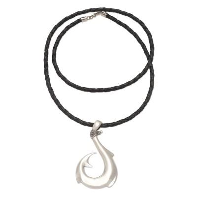 Tremendous Hook,'Hand Crafted Sterling Silver and Leather Pendant Necklace'