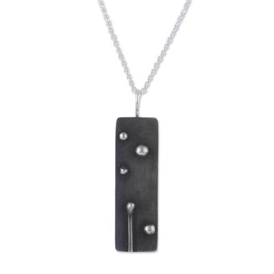 Enduring,'Rectangular Oxidized Sterling Silver Pendant Necklace'