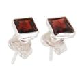 Subtle Sophistication,'Sterling Silver Stud Earrings with Garnet Gemstone'