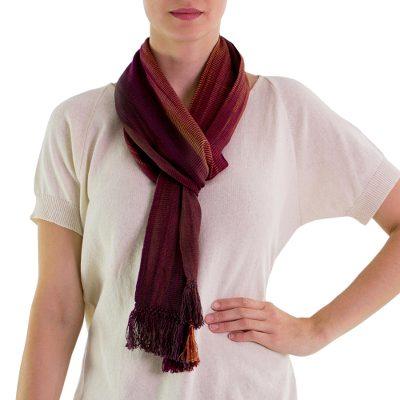Bamboo fiber scarf, 'Solola Wine Cocoa'