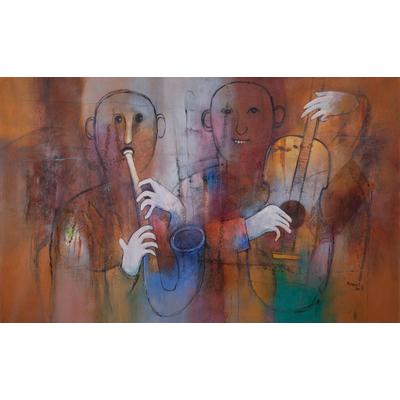 Creative Melody,'Original Jazz Musician Oil Painting from Peru'