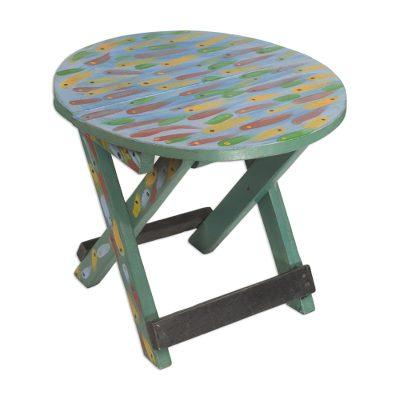 School of Fishes,'Ghana Hand Crafted and Painted Sese Wood Fish Folding Table'