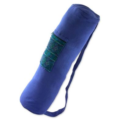 Cotton yoga mat bag, 'Blue Huipil' - Fair Trade Embroidered Yoga Bag