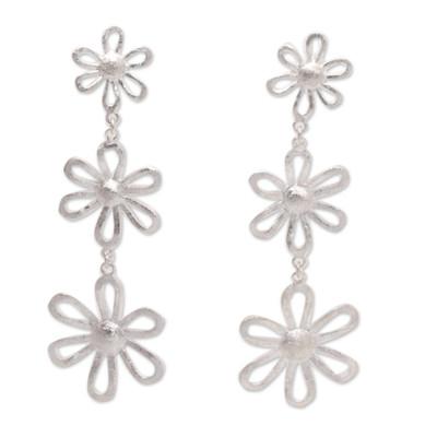 Floral Rain,'Sterling Silver Dangle Earrings with Floral Details'