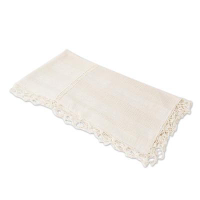 Tactic Patterns,'Handwoven Eggshell Cotton Table Runner with Bird Patterns'