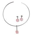 Pink Sugar,'Rhodium Plated Necklace and Earrings With Rose Quartz'