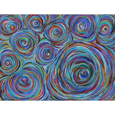 Solar System IV,'Colorful Circle Motif Abstract Watercolor Painting'
