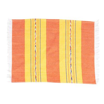 Goldenrod Sunset,'Handloomed Goldenrod and Orange Cotton Placemat from Mexico'