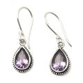 Cool Drop,'Handcrafted Sterling Silver and Amethyst Dangle Earrings'