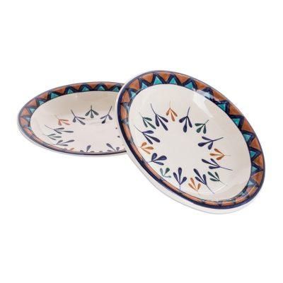 Antigua Breeze,'Ceramic Hand Painted Bowls with Geometric Design (Pair)'