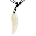 Men's leather and bone pendant necklace, 'Angel Wing'