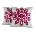 Hot Pink Delhi Splendor,'Hot Pink and White Embroidered Floral Cushion Covers (Pair)'