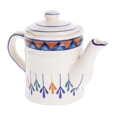 Antigua Breeze,'Ceramic Hand Painted Coffeepot with Geometric Design'