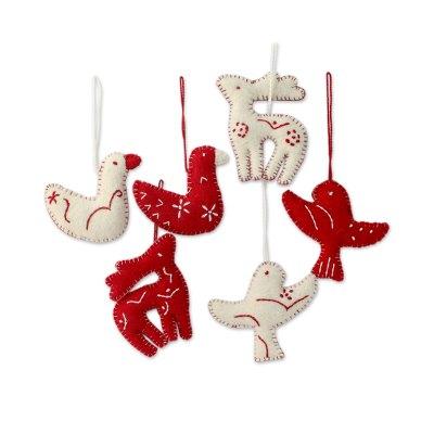 Wool ornaments, 'Christmas Wishes' (set of 6)