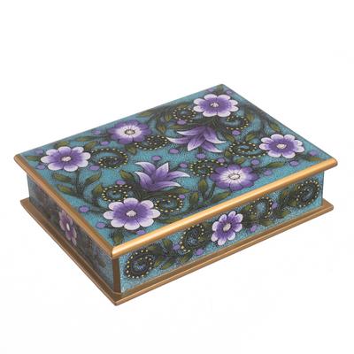 'Purple and Blue Reverse-Painted Glass Decorative Box'