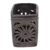 Oaxacan Flower,'Oaxaca Barro Negro Rectangular Floral Ceramic Pencil Holder'