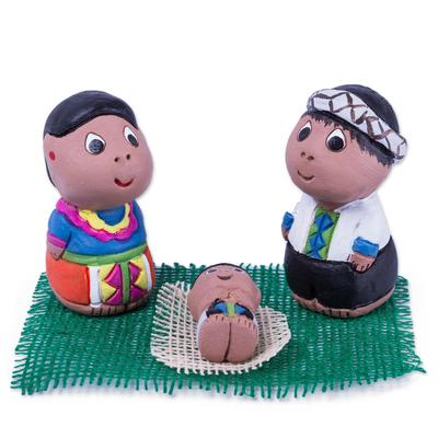 Shipibo Nativity,'Hand Crafted 3-Piece Shipibo Ceramic Nativity Scene'