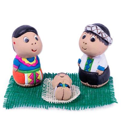 Shipibo Nativity,'Hand Crafted 3-Piece Shipibo Ceramic Nativity Scene'