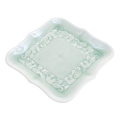 Green Elephant Allure,'Celadon Ceramic Elephant Catchall Handcrafted in Thailand'