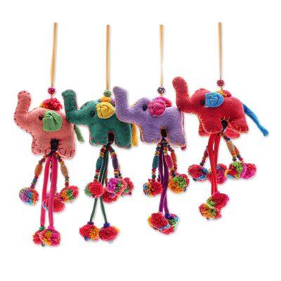 Pompom Parade,'Handcrafted Cotton-Blend Elephant O...