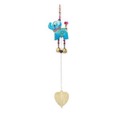 'Elephant-Themed Cotton Mobile in Blue from Thailand'