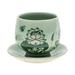 Luxuriant Lotus,'Handmade Celadon Ceramic Green Cup and Saucer with Flowers'