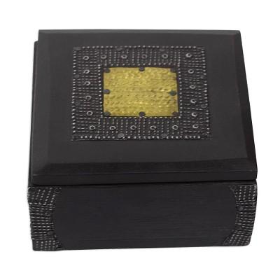 Royal Keeper,'Sese Wood Aluminum and Brass Decorative Box from Ghana'