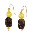 Imperial Yellow,'Cat's Eye Dangle Earrings with Recycled Glass Beads'