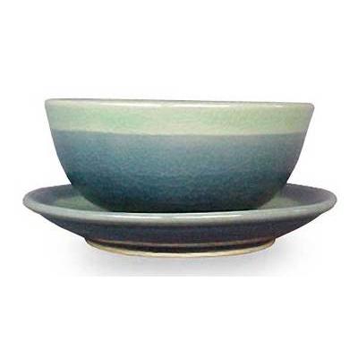 Celadon ceramic bowl and plate, 'Marine'