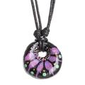 Night's Purple Grace,'Floral Adjustable Painted Ceramic Pendant Necklace in Purple'