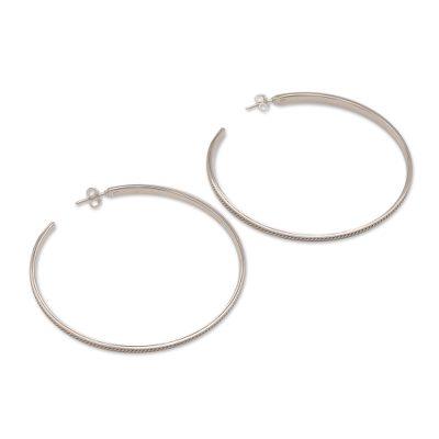 Roped In,'Rope Motif Half Hoop Sterling Silver Earrings'